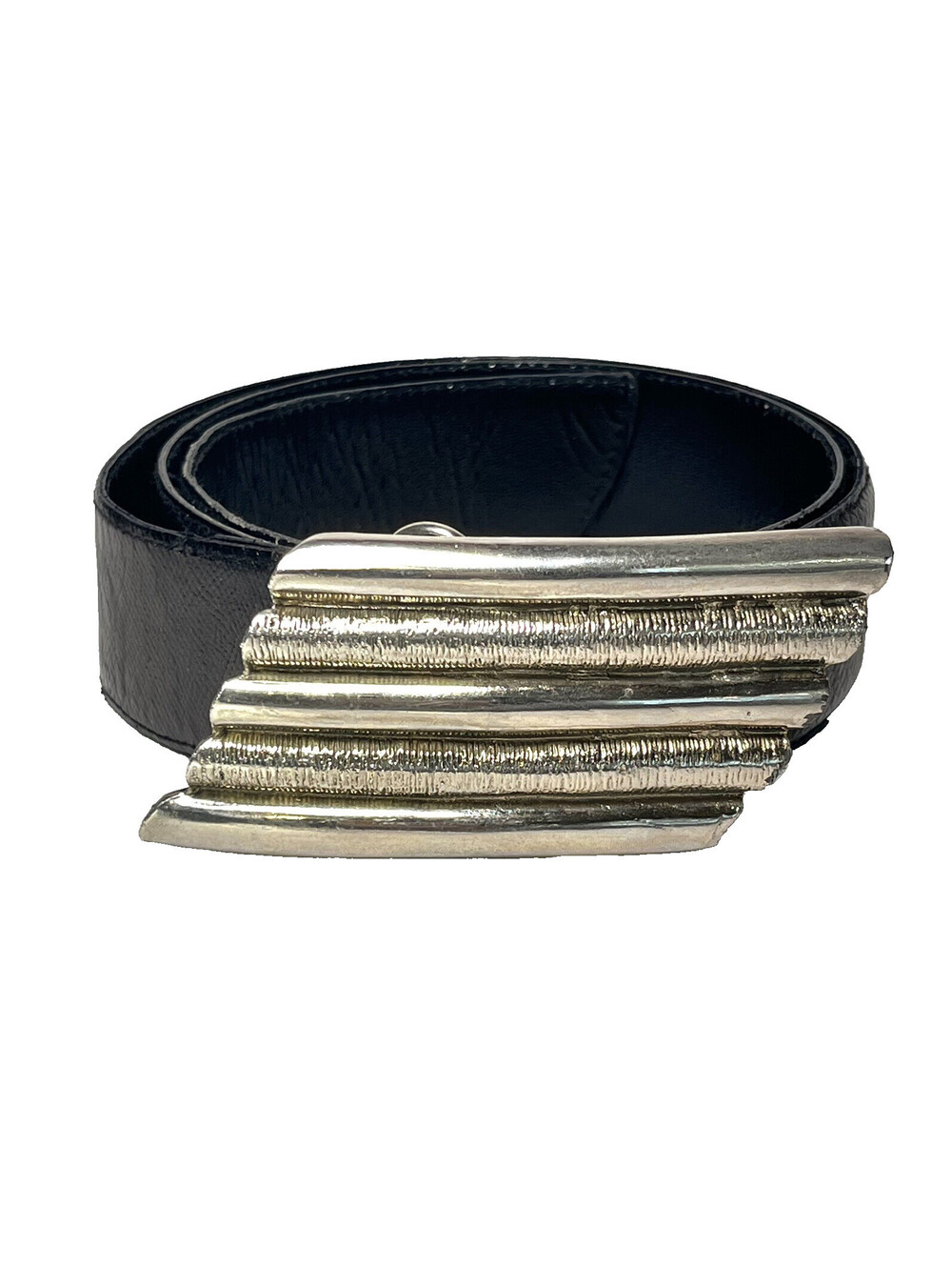 VTG The Leather Shop Reptile Pattern Leather Belt Mod Silver Buckle